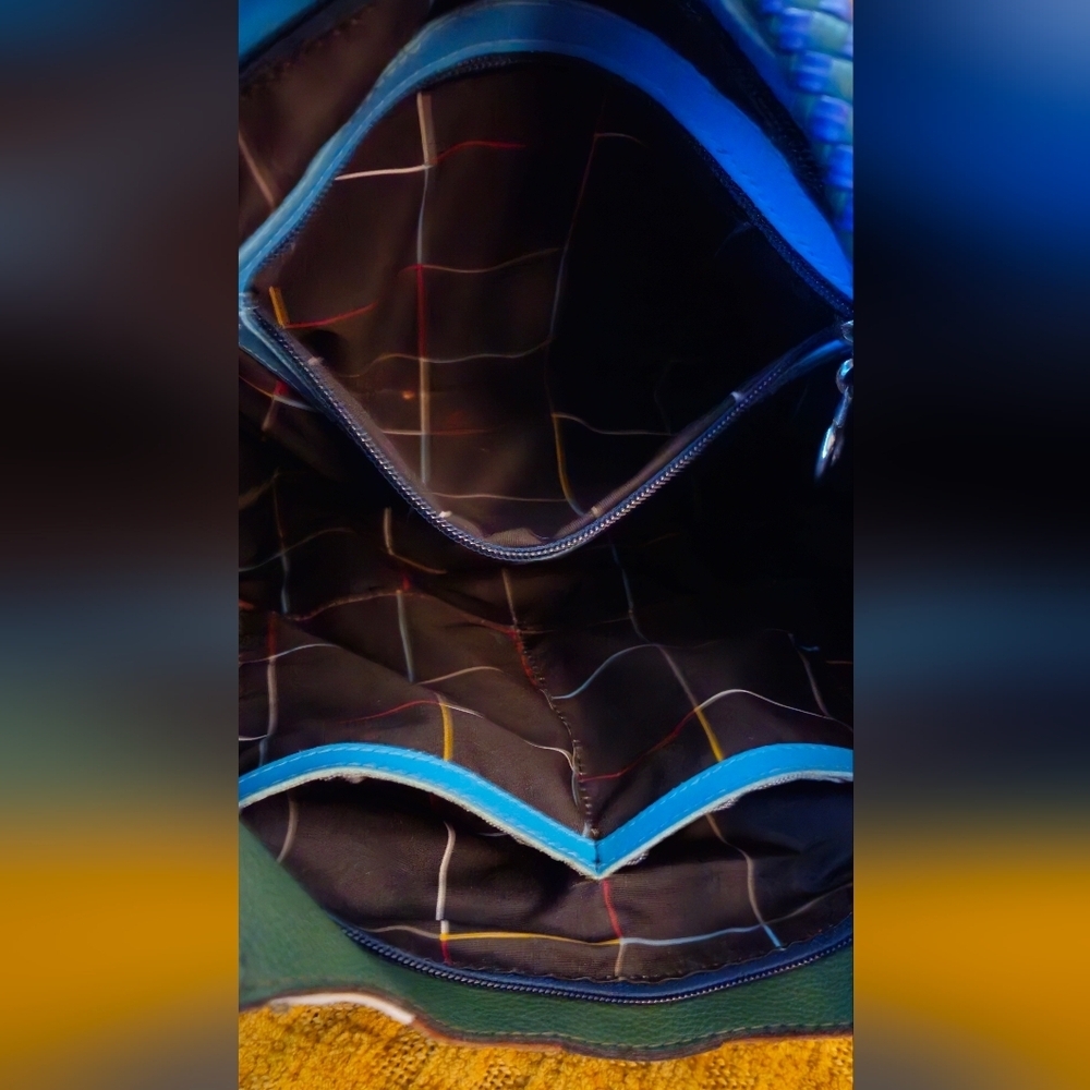 Solongon Blue, Green, Tan, & Cream Striped Women's Shoulder Bag - Picture 8 of 13